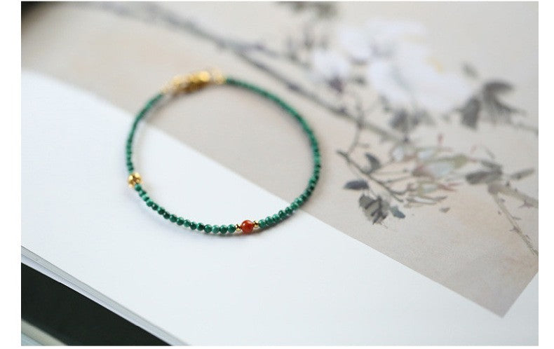 Malachite with South Red Agate 3mm Single Loop Bracelet