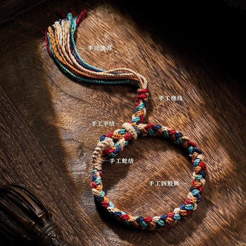 Tibetan style hand-woven cotton thread tassel bracelet for couples