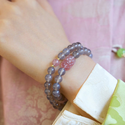 Smoky Purple Agate Strawberry Crystal Pixiu Bracelet 8mm