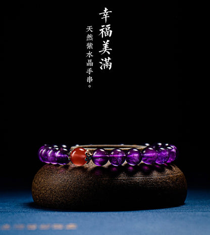 Amethyst with South Red Agate Beads AMBER Bracelet 8mm