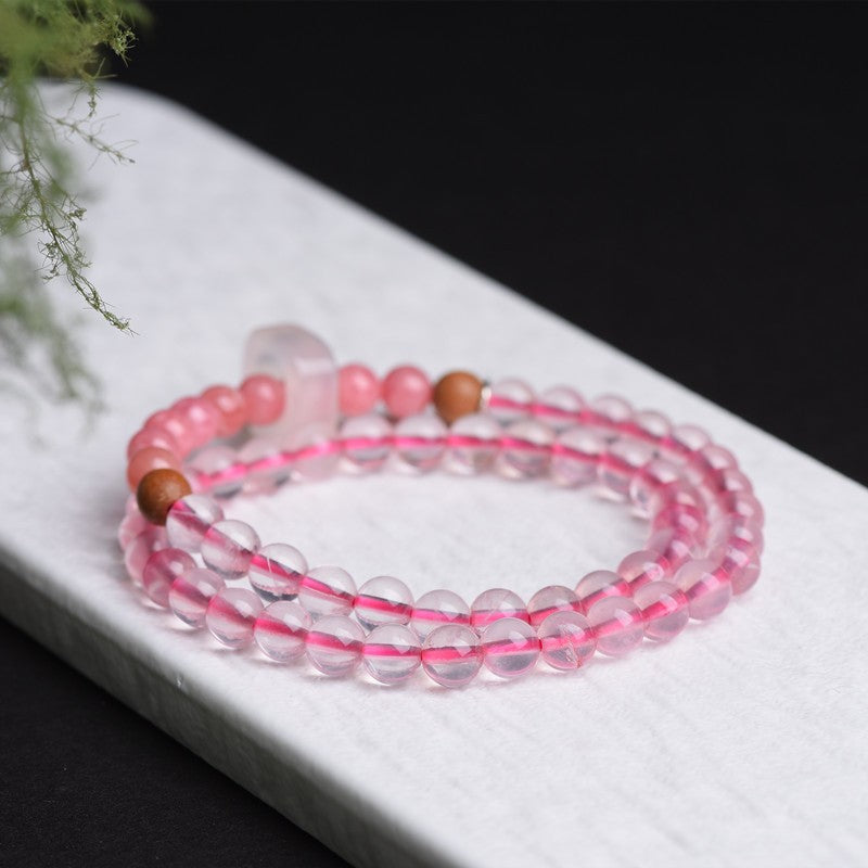 Rhodonite and pink crystal two-circle bracelet 6MM