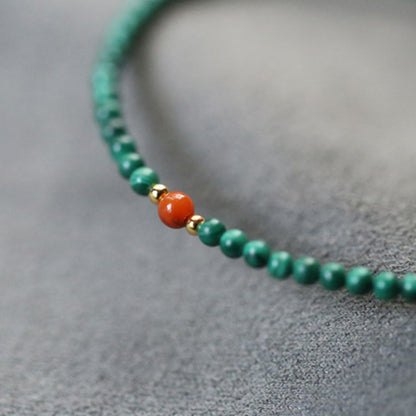 Malachite with South Red Agate 3mm Single Loop Bracelet