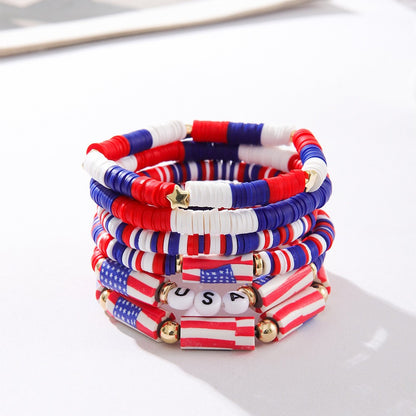 Independence Day Set USA Flag Soft Clay Beaded Bracelet