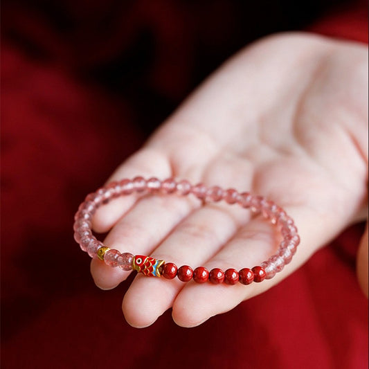 Strawberry Quartz Red Cinnabar Thin Bracelet 4mm