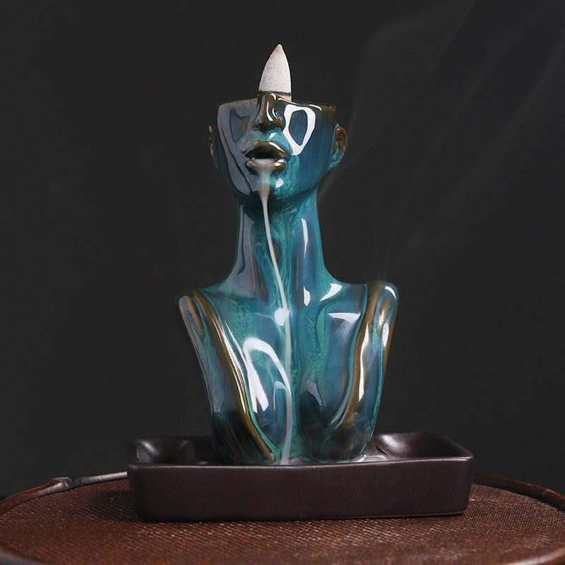 Ceramic statue backflow incense burner