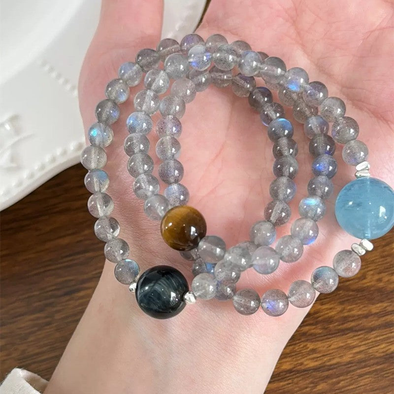 Moonstone with blue tiger eye crystal bracelet 7mm