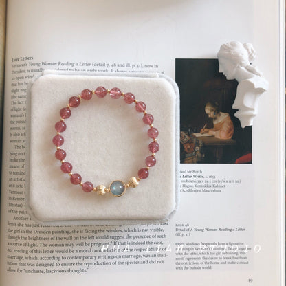 6mm Strawberry Quartz + Gray Moonlight Bracelet