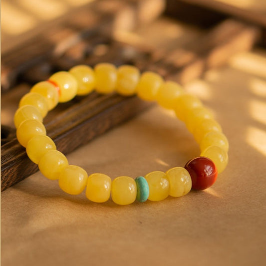 Chicken-fat yellow beeswax amber bracelet 7*8mm