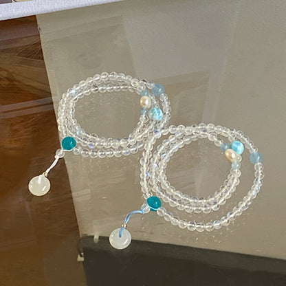 Moonstone with pearls, sea-ripple stone, aquamarine bracelet 6mm