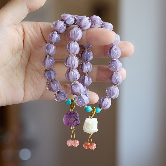 Purple gold glass fluorite lion bracelet