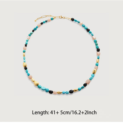 Irregular natural stone tiger eye blue pine bead necklace