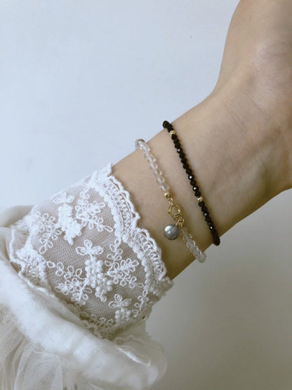 Black and white with black spinel, white crystal, labradorite thin bracelet