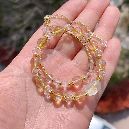 Lemon Citrine Carved Pixiu Double Chain Stackable Bracelet