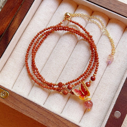 Wishing/Super Shining Golden Sandstone Strawberry Quartz Necklace Bracelet 2-3mm