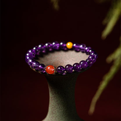 Amethyst with South Red Agate Beads AMBER Bracelet 8mm