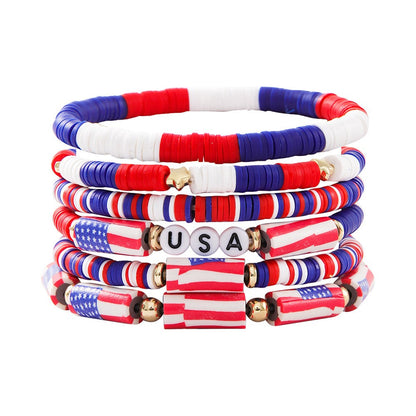 Independence Day Set USA Flag Soft Clay Beaded Bracelet