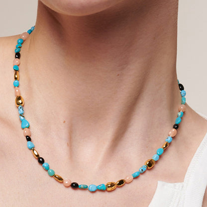 Irregular natural stone tiger eye blue pine bead necklace