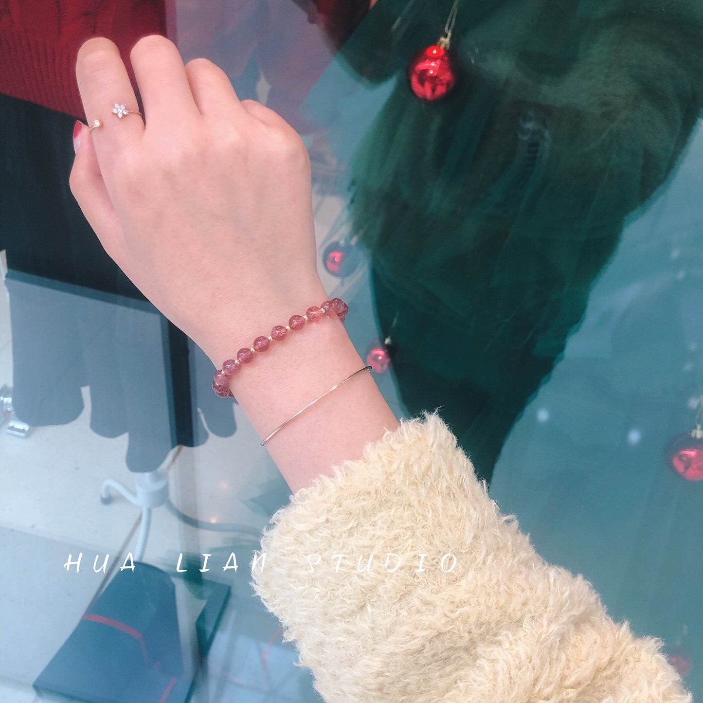 6mm Strawberry Quartz + Gray Moonlight Bracelet