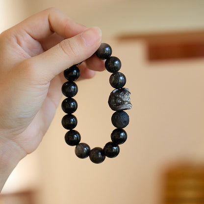 Natural Lion Meteorite Obsidian Bracelet