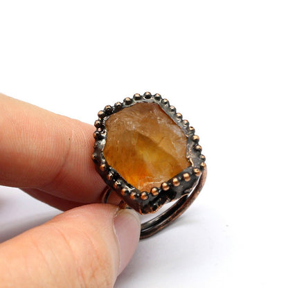 Natural stone personality retro raw stone ring