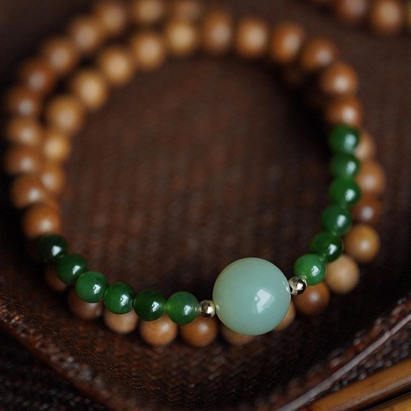 Old mountain sandalwood with jasper round beads bracelet 8mm