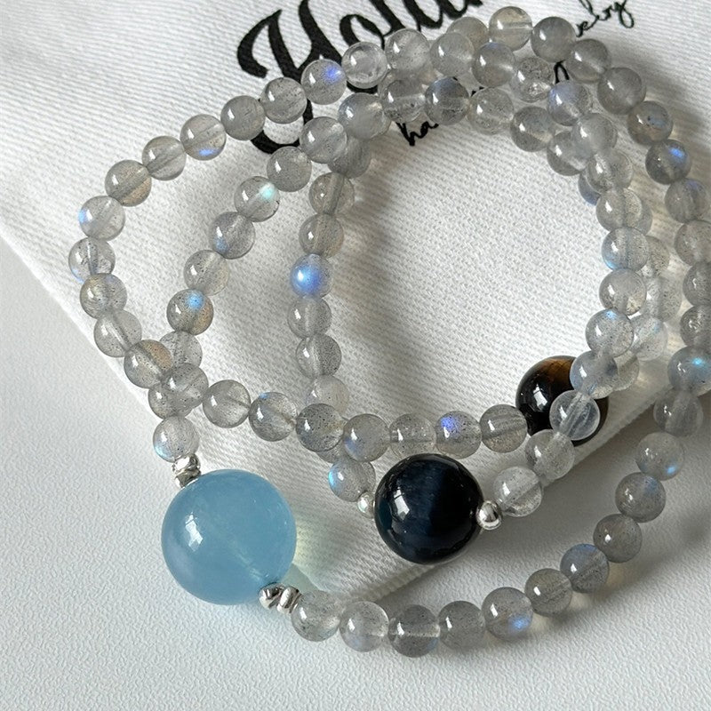 Moonstone with blue tiger eye crystal bracelet 7mm