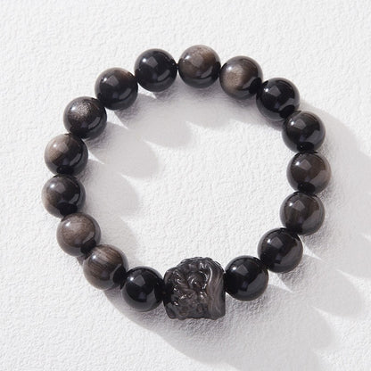 Natural obsidian Buddhist beads good luck lion awakening bracelet