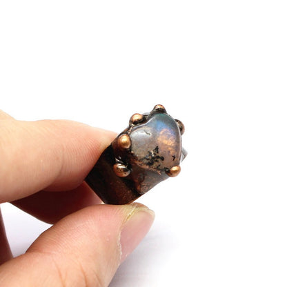 green fluorite and citrine raw stone ring