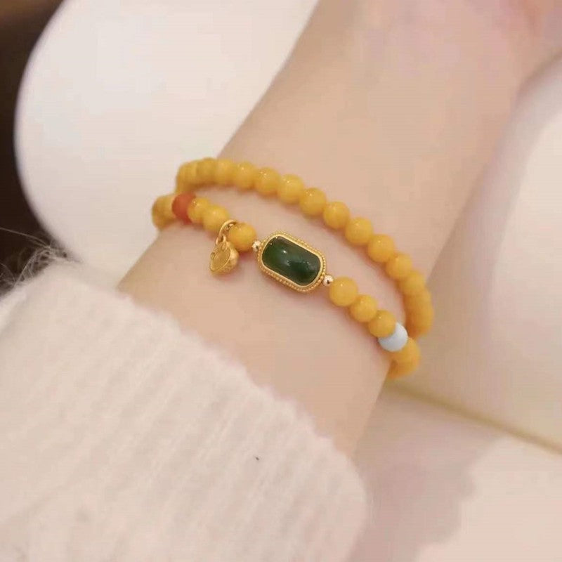 AMBER with Nanhong Hetian Jade Bracelet 6mm