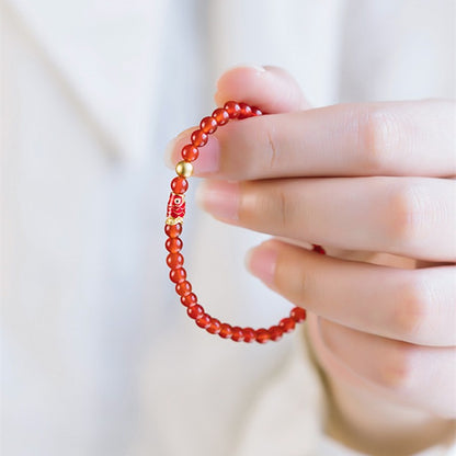 Red agate 3-4mm round bead bracelet