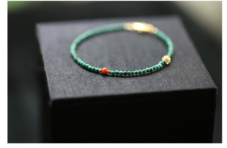 Malachite with South Red Agate 3mm Single Loop Bracelet