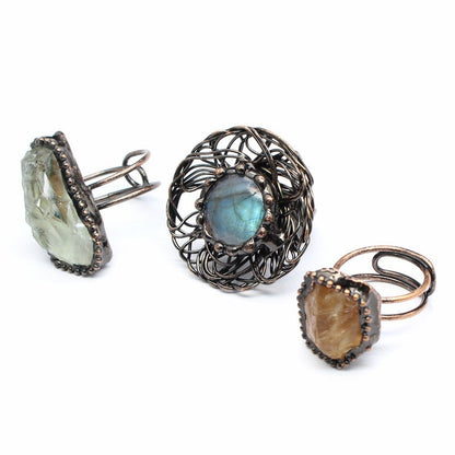 Natural stone personality retro raw stone ring