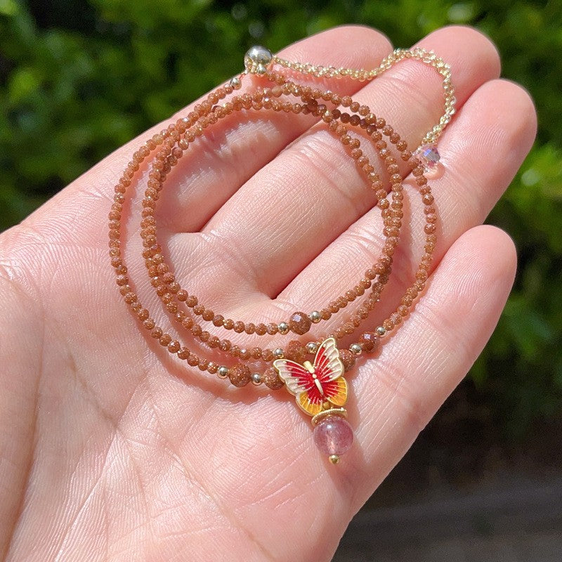 Wishing/Super Shining Golden Sandstone Strawberry Quartz Necklace Bracelet 2-3mm