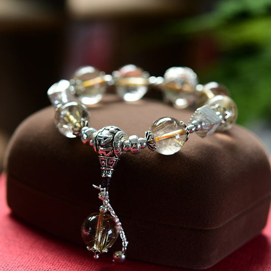 Natural Fortune-Attracting Golden Hair Quartz 925 Silver Bracelet 13mm