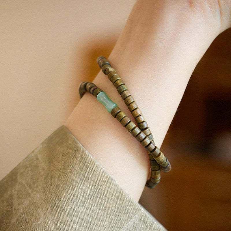 Natural green sandalwood bamboo abacus bead bracelet