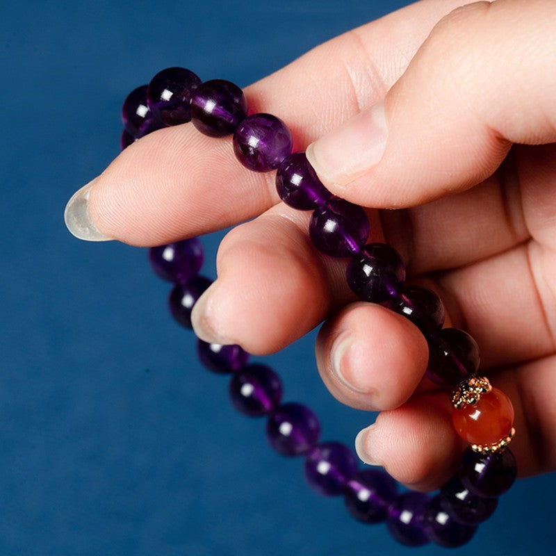 Amethyst with South Red Agate Beads AMBER Bracelet 8mm