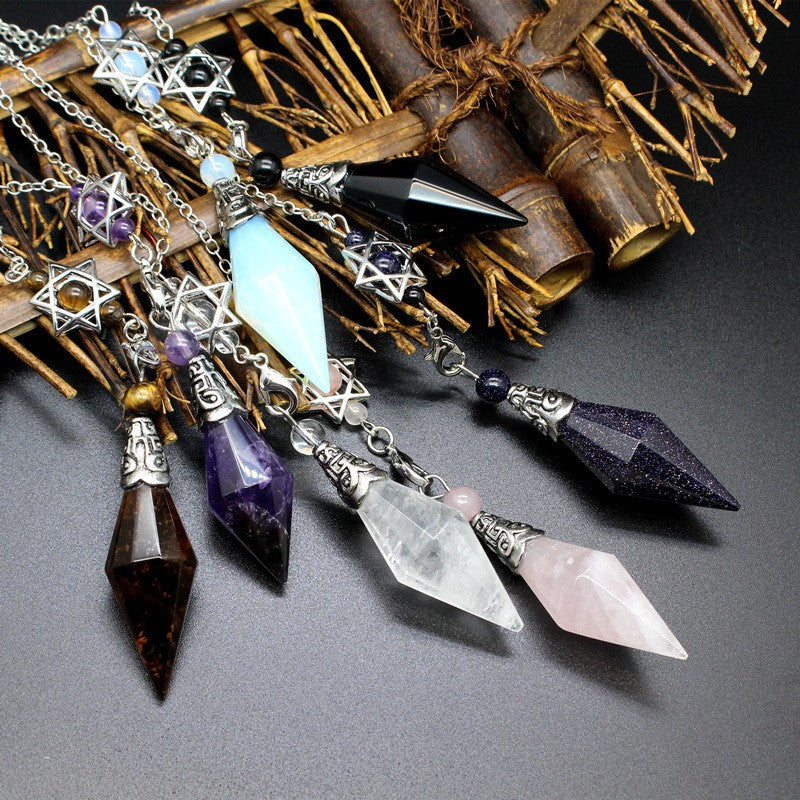 Natural stone double-pointed diamond-cut pendulum dream catcher six-pointed star pendant