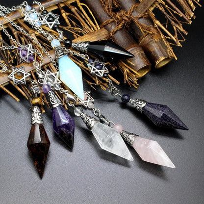 Natural stone double-pointed diamond-cut pendulum dream catcher six-pointed star pendant