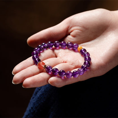 Amethyst with South Red Agate Beads AMBER Bracelet 8mm