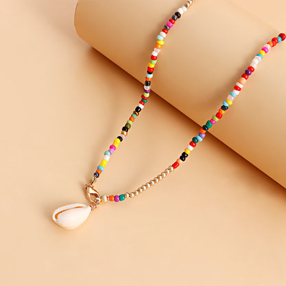 Bohemian Double Necklace Colorful Rice Beads Shell Necklace