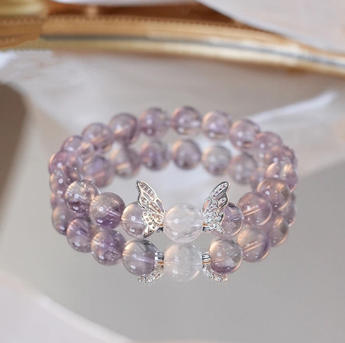 Brazilian Amethyst + White Crystal Bracelet 9mm