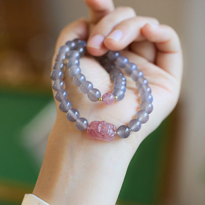 Smoky Purple Agate Strawberry Crystal Pixiu Bracelet 8mm