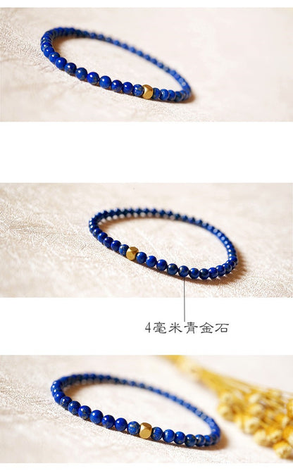 Lapis Lazuli Bracelet 4mm Single Loop Thin Bracelet