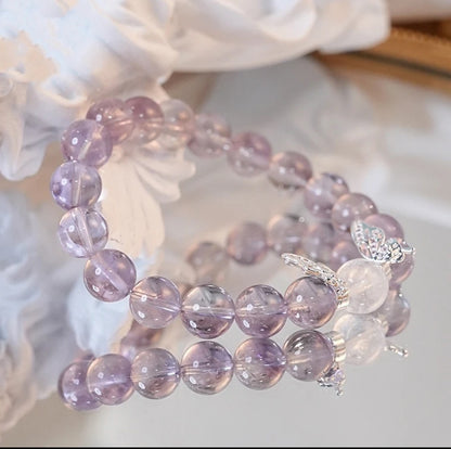 Brazilian Amethyst + White Crystal Bracelet 9mm