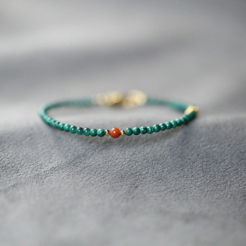 Malachite with South Red Agate 3mm Single Loop Bracelet