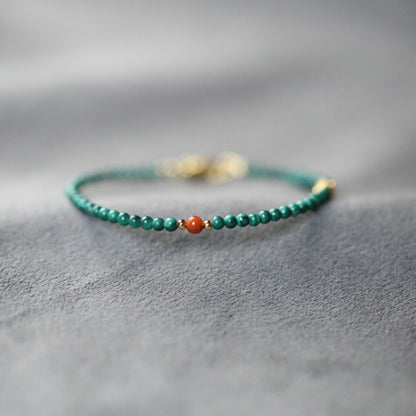 Malachite with South Red Agate 3mm Single Loop Bracelet