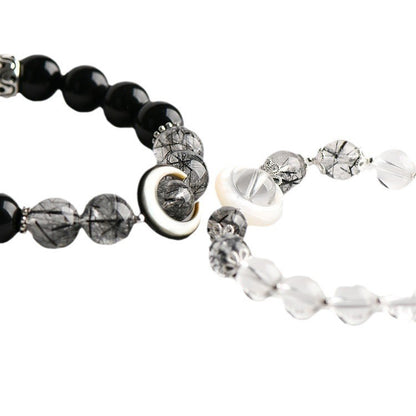 Black hair crystal, obsidian, white crystal, bracelet