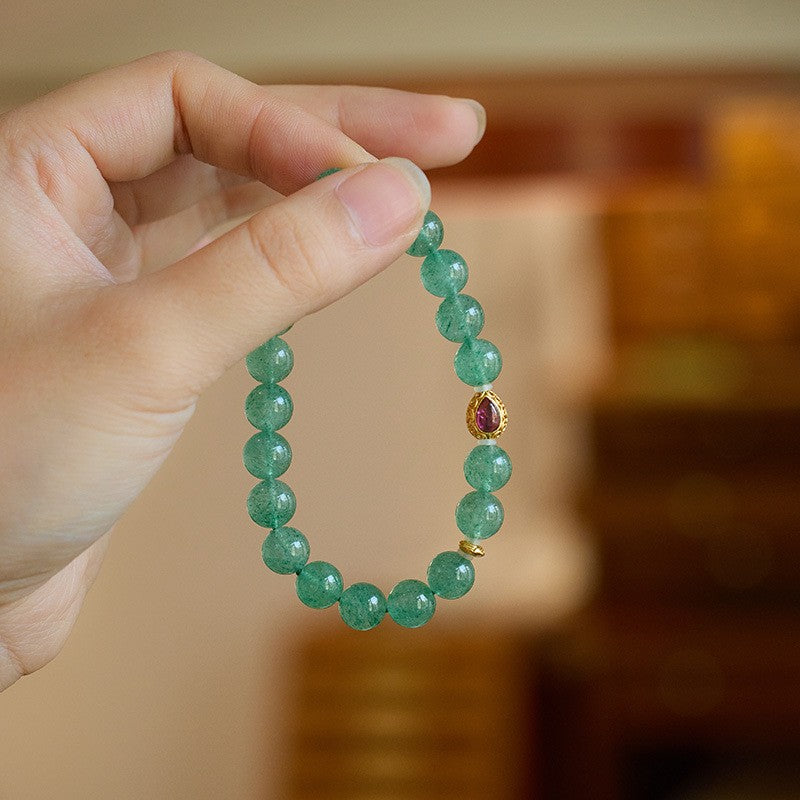 Green Strawberry Quartz Garnet Mermaid Tears Bracelet 8mm