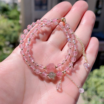 Strawberry Quartz Double Circle Bracelet