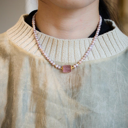 Purple freshwater pearls, fluorite bead necklace and bracelet